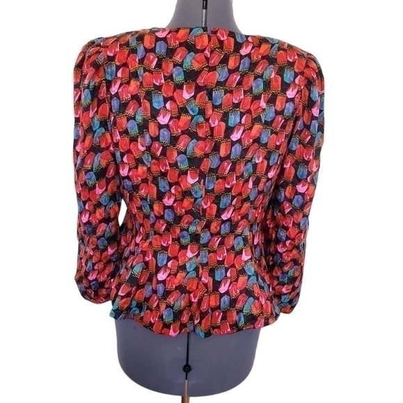 80s Vintage 100% Silk Studio Printed Petite Blazer Mulit-color Size 12 - Picture 4 of 6